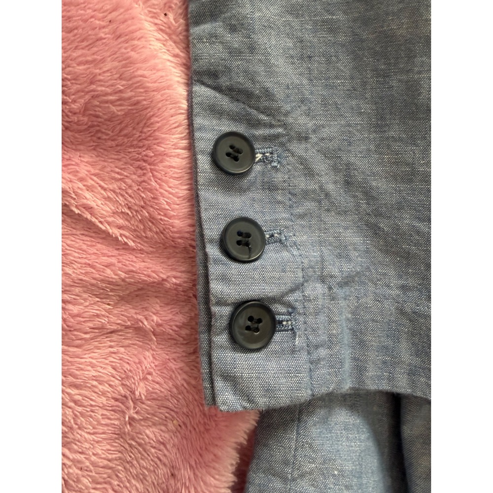 Talbots Perfect Crop Pants 10P Blue Cotton Chambray Button Hem Petite Trousers - Picture 3 of 9